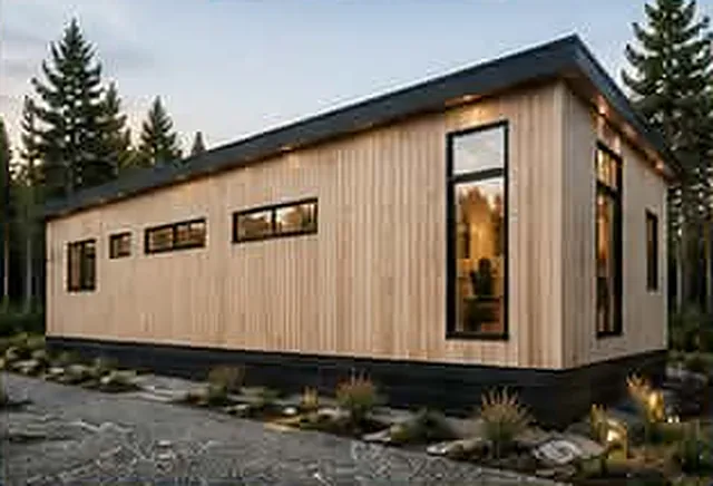 Vue latérale du modèle Nordik 16 x 40 avec fenêtres en bandeau